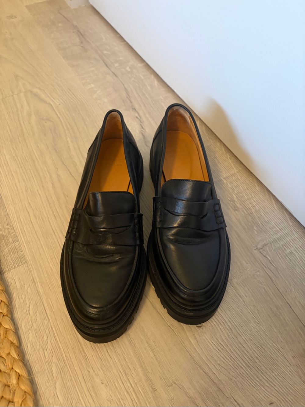 Sezane Black Leather Platform Loafers